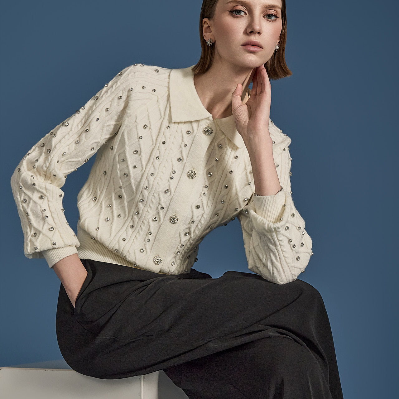 J2464 扭纹珠宝开衫