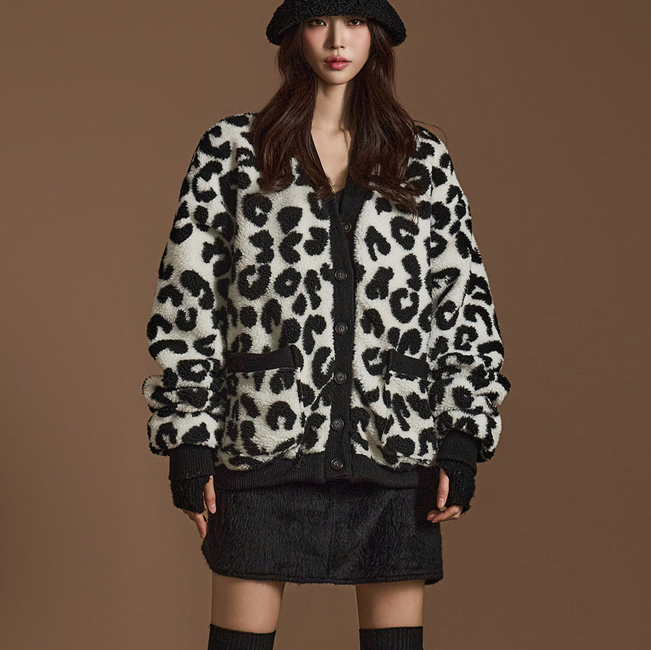 J2526 豹纹绗缝开衫