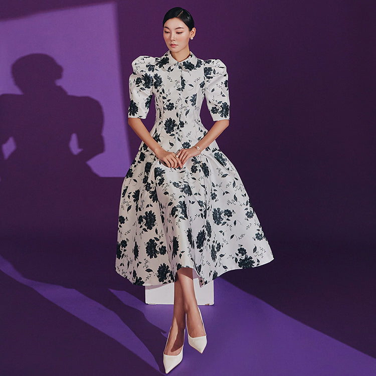 TP9126 フラワーパフハーフシングルジャケットツーピース