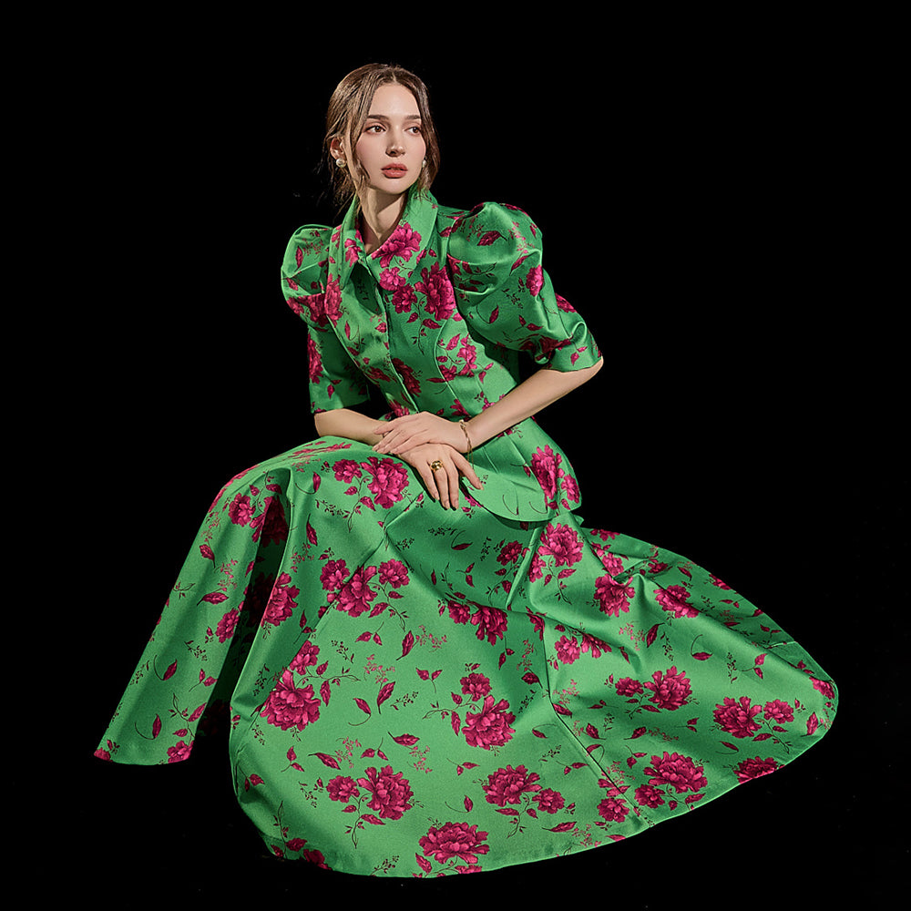 TP9126 フラワーパフハーフシングルジャケットツーピース