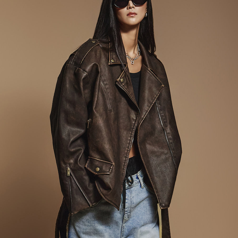 J2414 ベルト付きレザージャケット