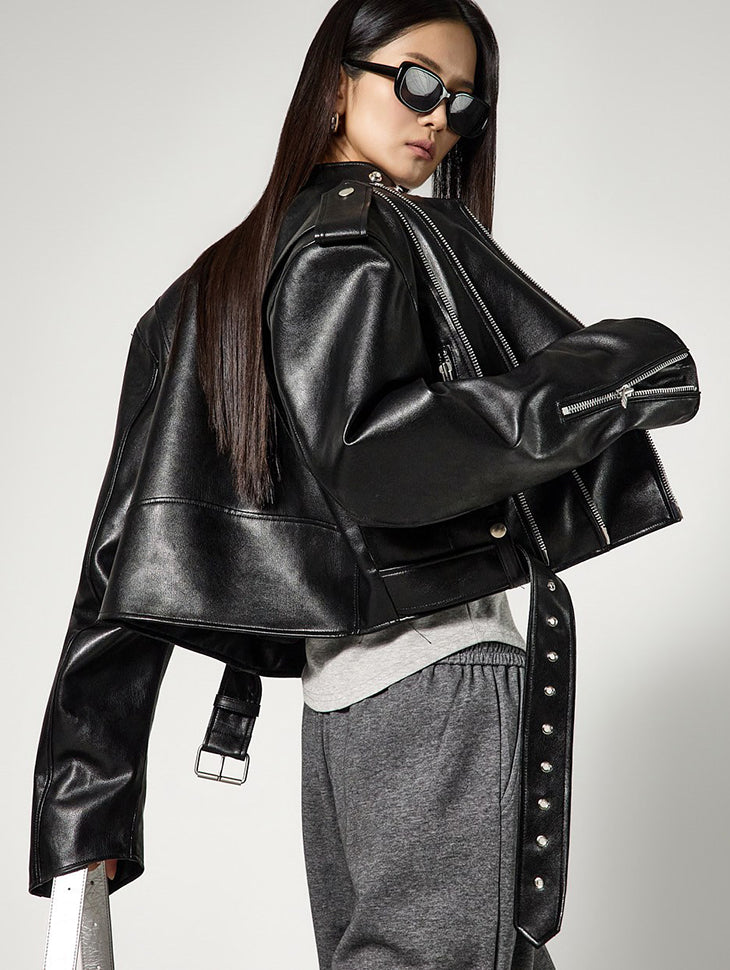 J3144 Vegan Leather Biker Jacket