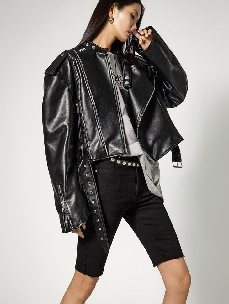 J3144 Vegan Leather Biker Jacket