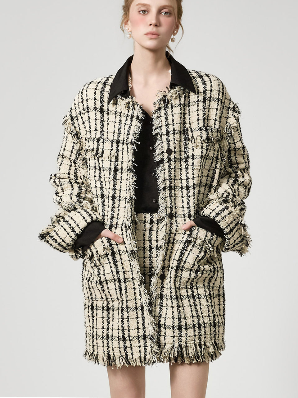 J9355 ツイードフリンジジャケット