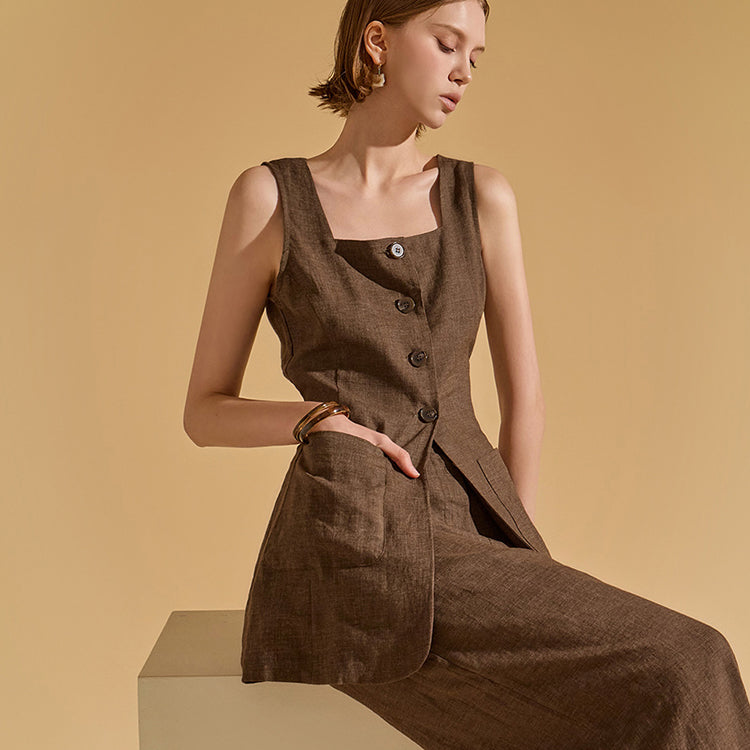 J1913 リネンスクエアネックベスト