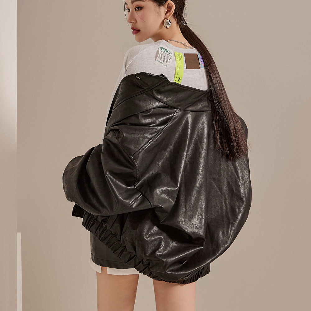 J1979 皮革超大套头夹克