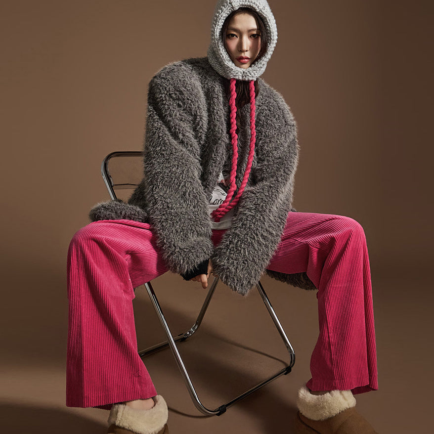 J2530 流苏毛皮绗缝毛衣夹克