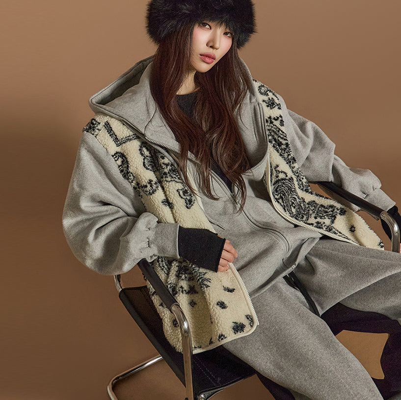 J2566 ブークレ パーカー ジップ スウェットシャツ