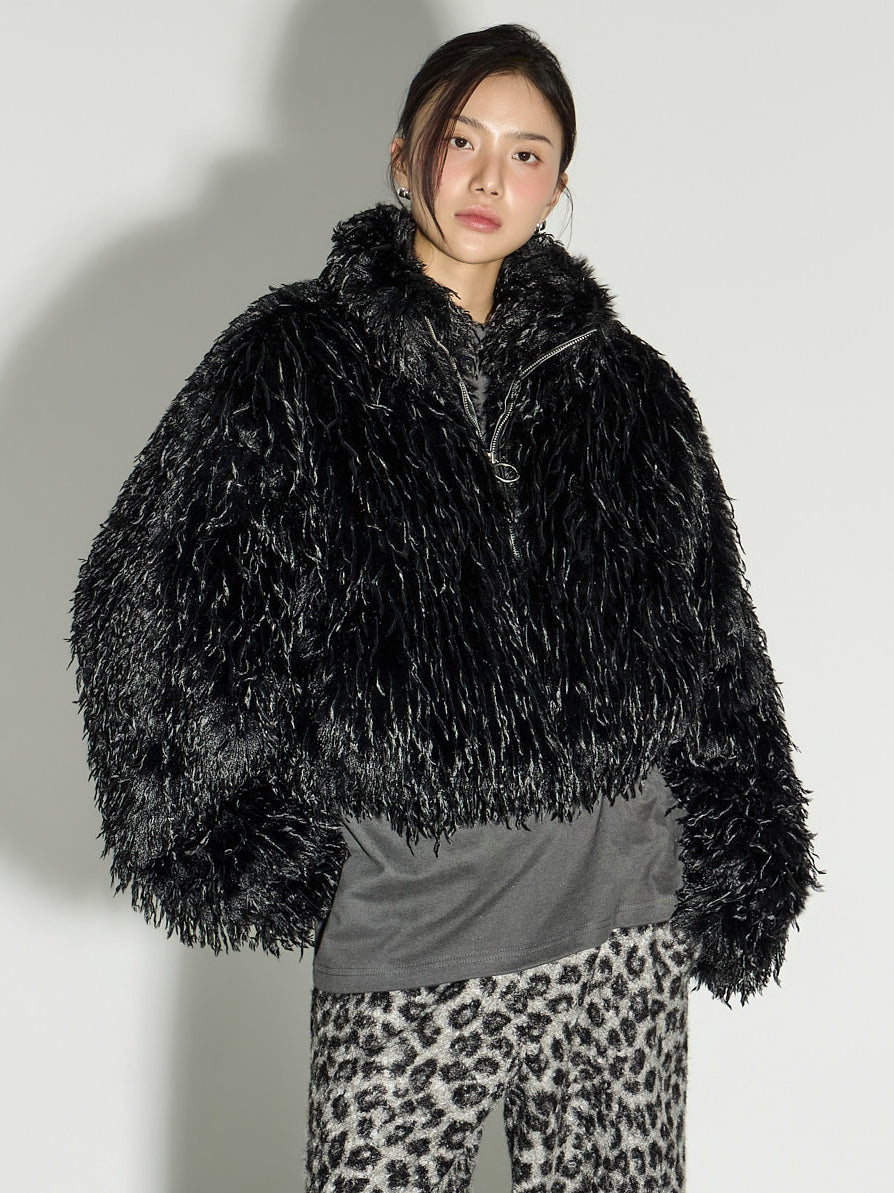 J3052 Fur Zip-Up Short Jacket