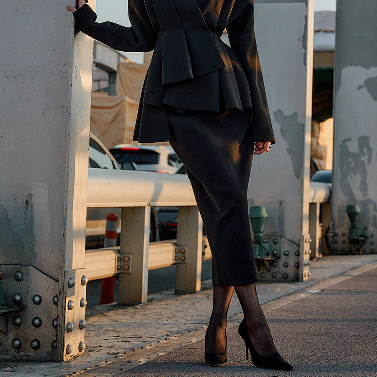 SK9169 ハイウエストペンシルミディスカート