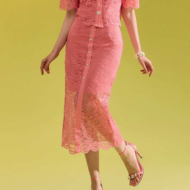 SK2497 蕾丝珠宝纽扣裙