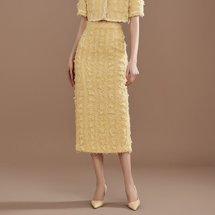 SK9225 花呢羊毛流苏中长半身裙