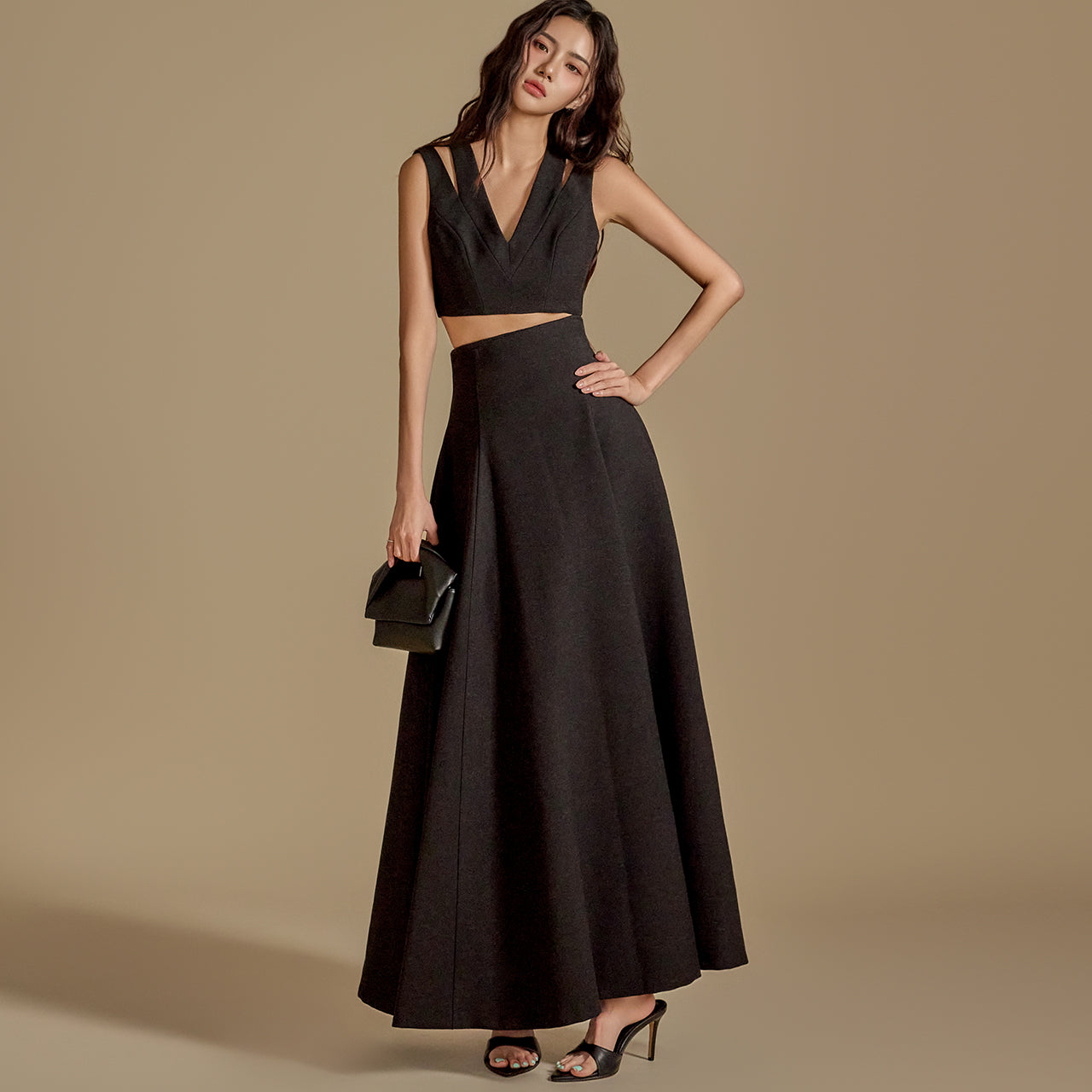 SK9244 亚麻喇叭裙