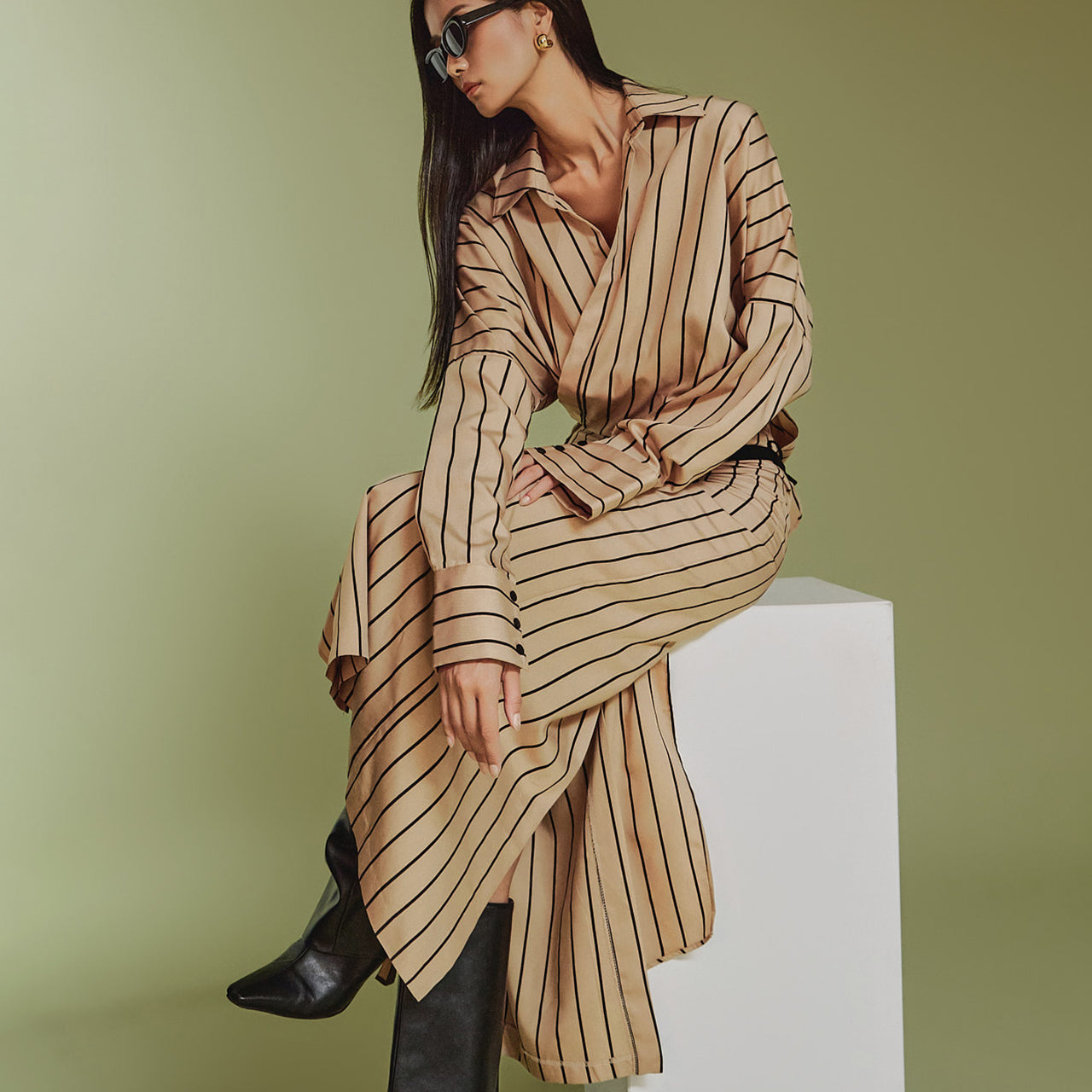 TP1936 ストライプシャツ&スカートセット