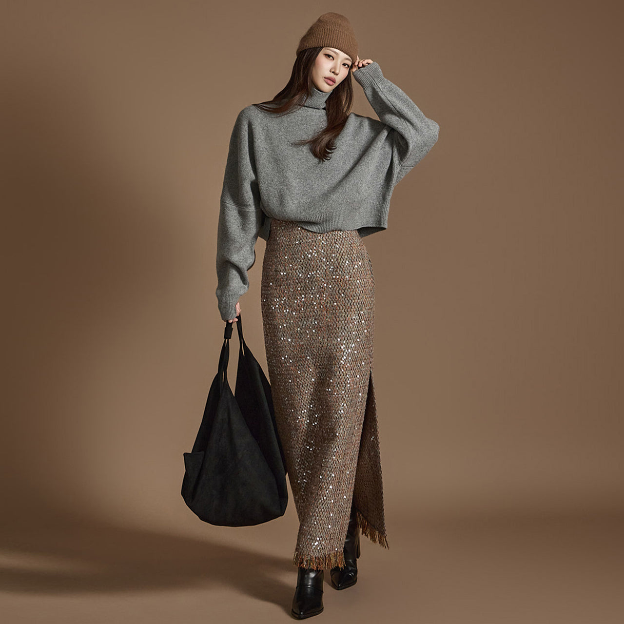 SK9255 ツイードフリンジスカート