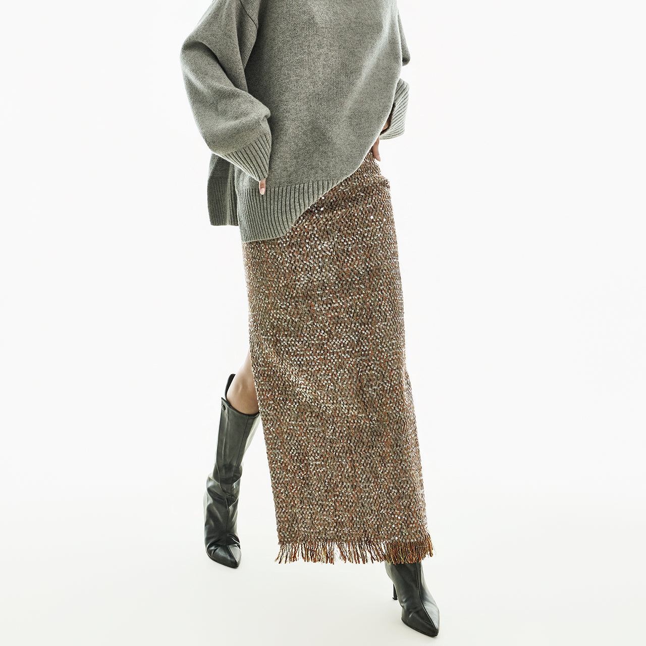 SK9255 Tweed Fringe Skirt