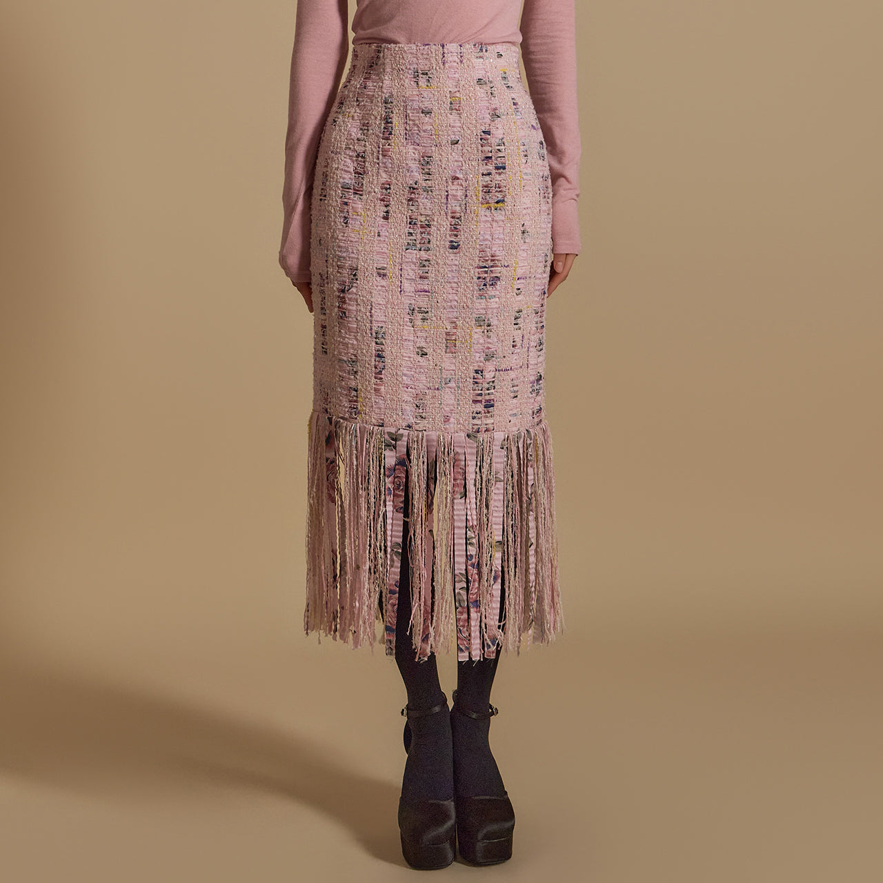 SK9249 ツイードフリンジスカート