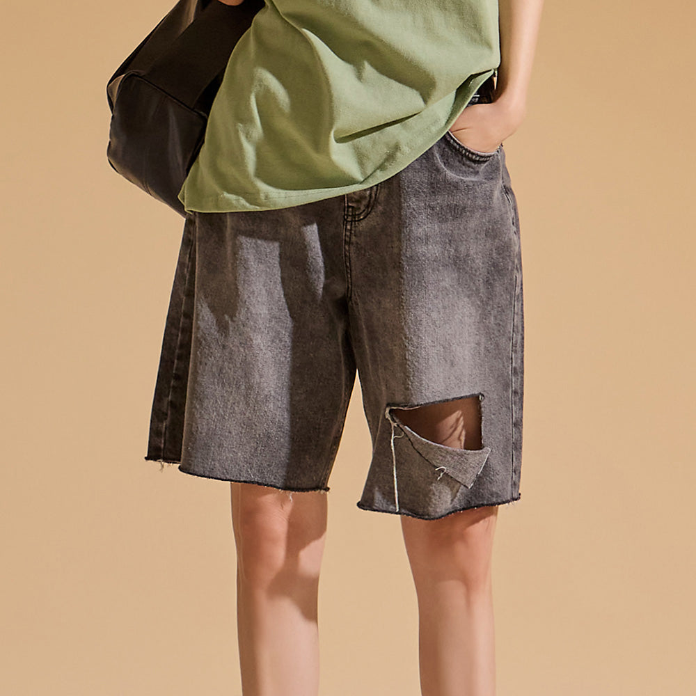 PJ465 ダメージ加工ハーフジーンズ