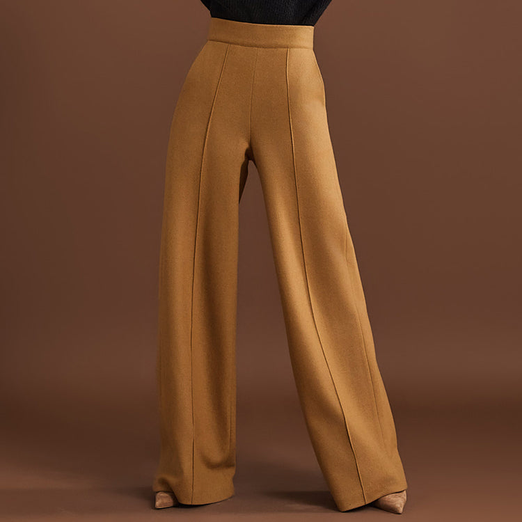 P9065 褶裥宽羊毛休闲裤