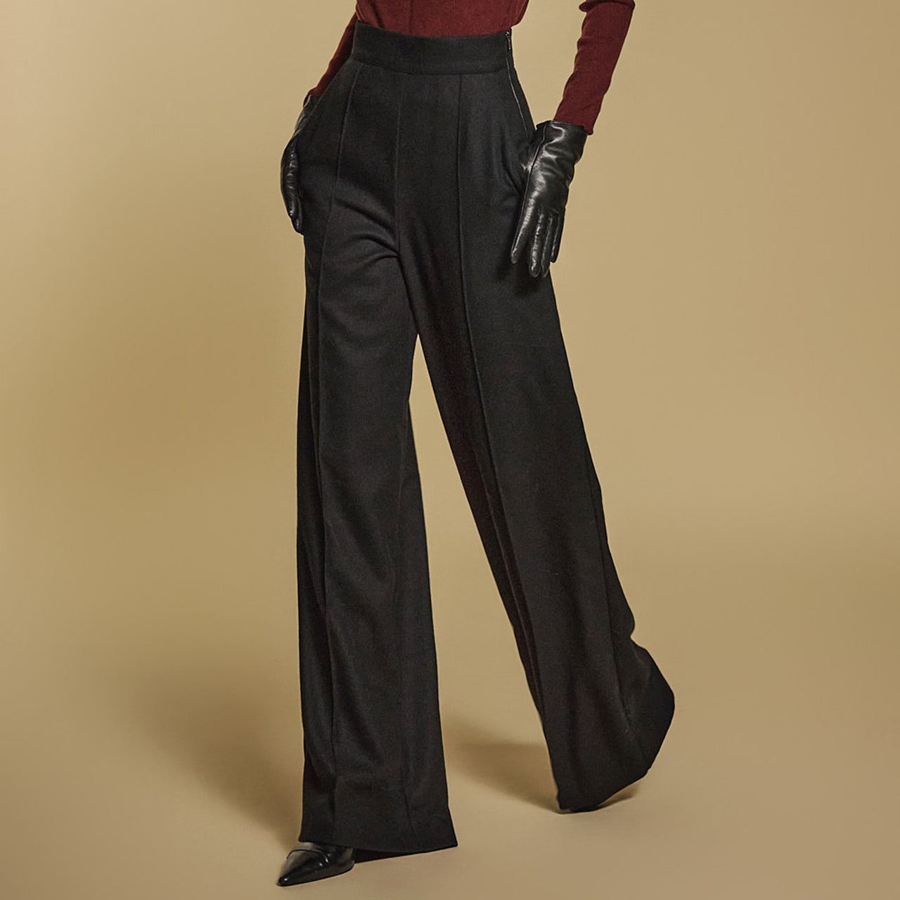 P9159 褶裥羊毛休闲裤