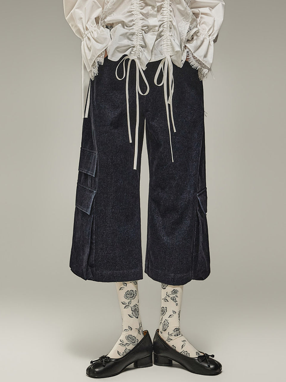P3968 ベルベットデニムパンツ