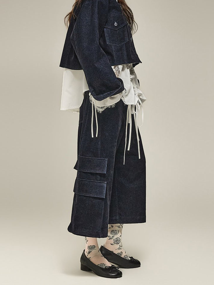 P3968 ベルベットデニムパンツ