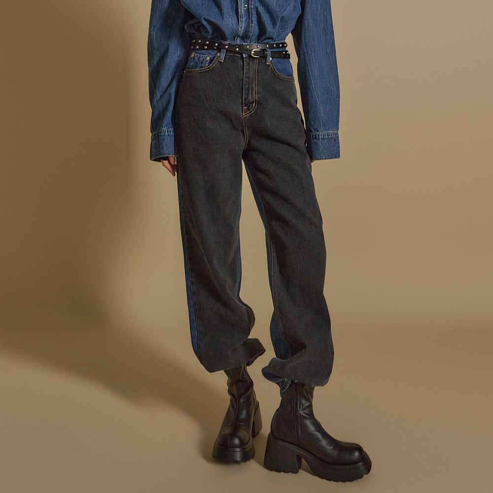 PJ553 フリース裏地コントラストカラージーンズ