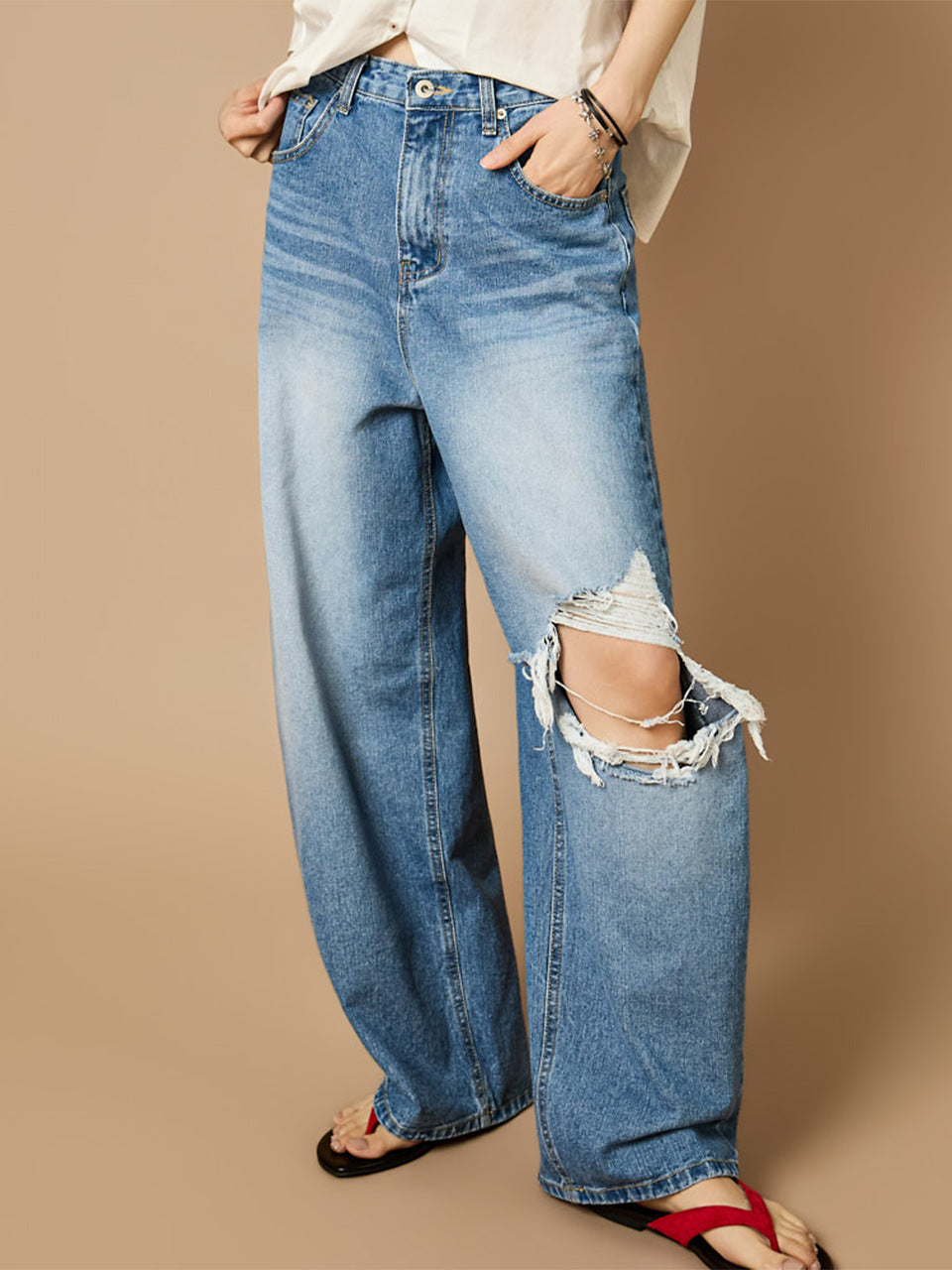 PJ656 Distressed Balloon Jeans