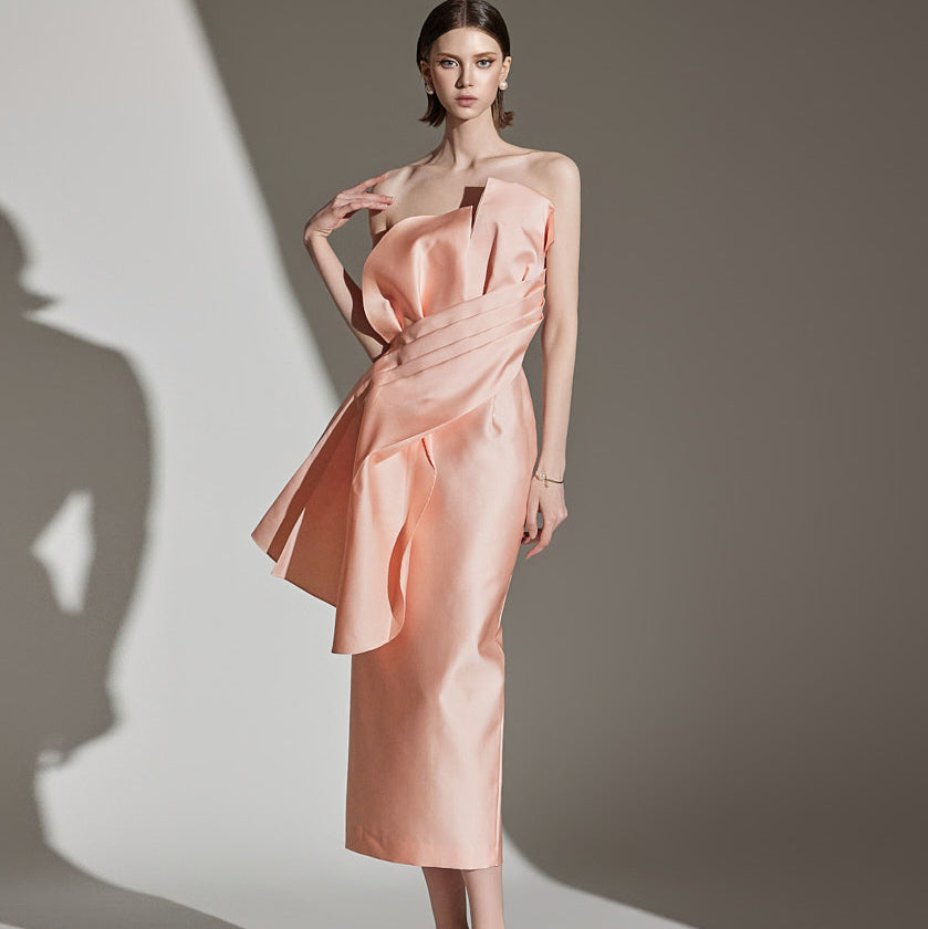 D9471 フリルチューブトップドレス