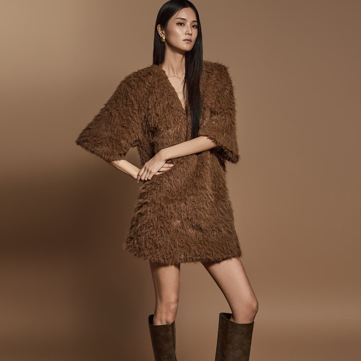 D9511 Boucl?? 迷你连衣裙