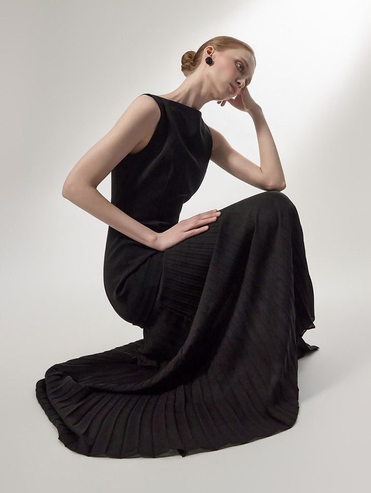 D9602 スリムプリーツコンボドレス