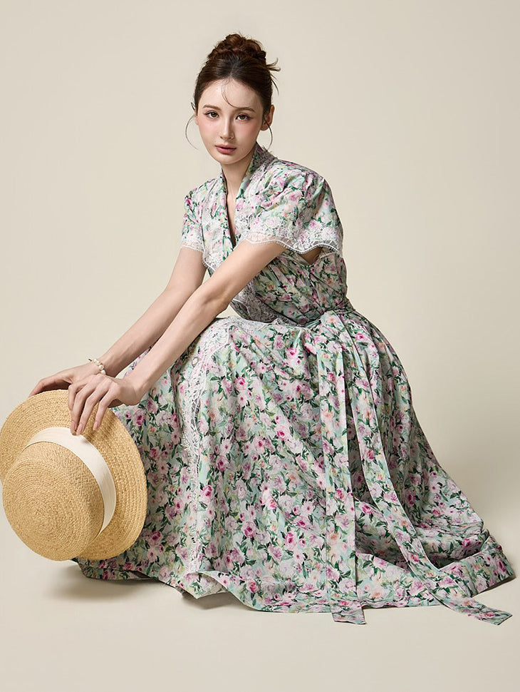 D5542 花柄ラップドレス