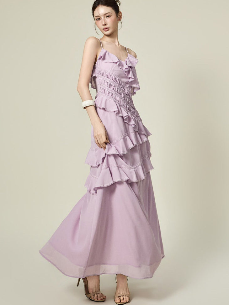 D5595 シャーリングフリルドレス