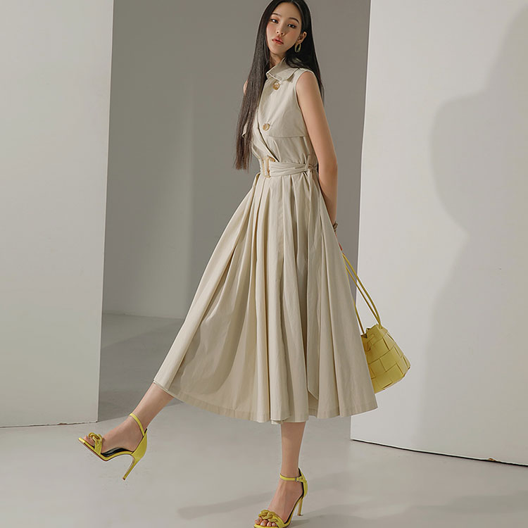 D3867 ノースリーブトレンチミディワンピース(ベルトセット)