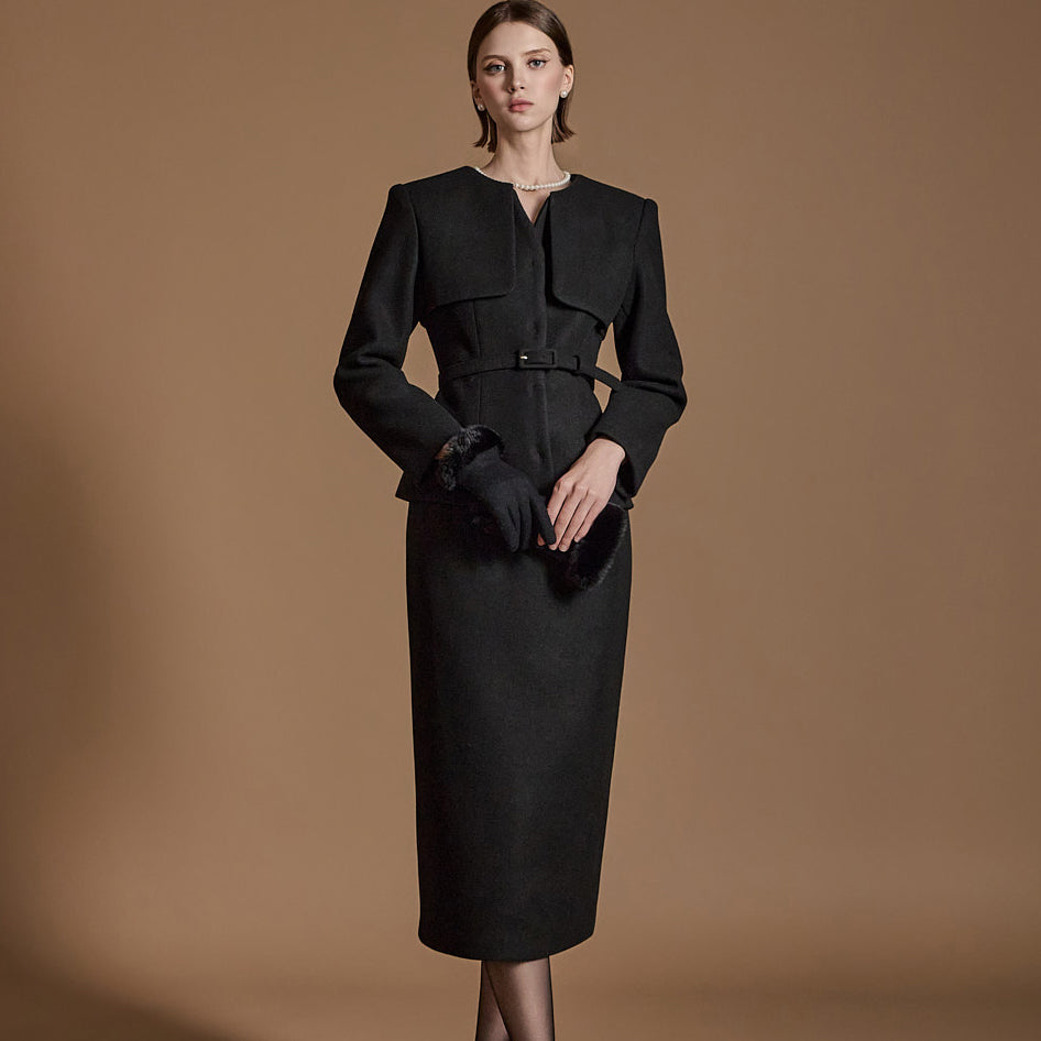 D4844 ベルト付きドレス ツーピースセット