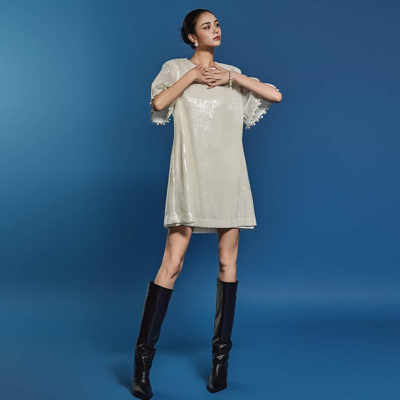 D5123 スパンコールミニドレス