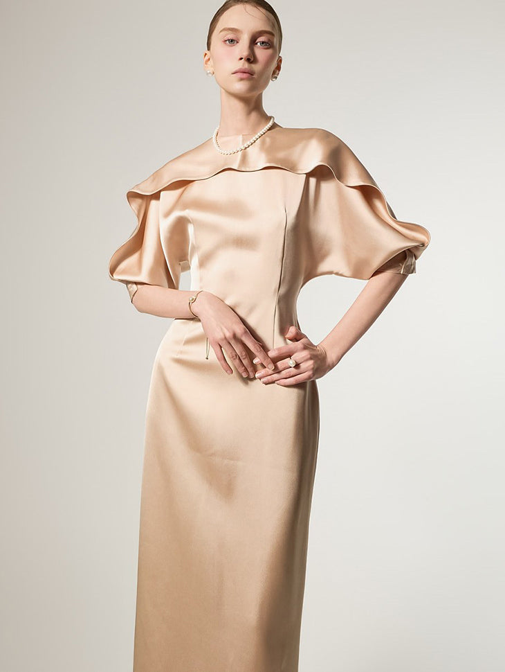 D9594 ケープスリムドレス