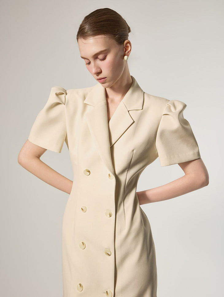 D5491 ダブルボタンパフドレス