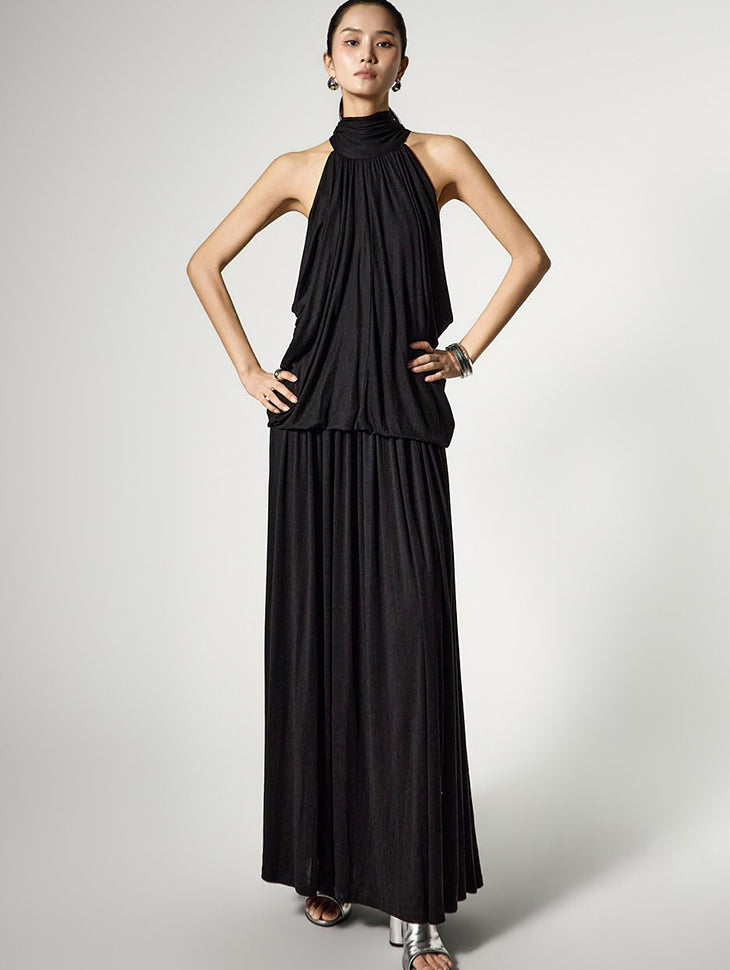 D5501 ホルターネックシャーリングドレス