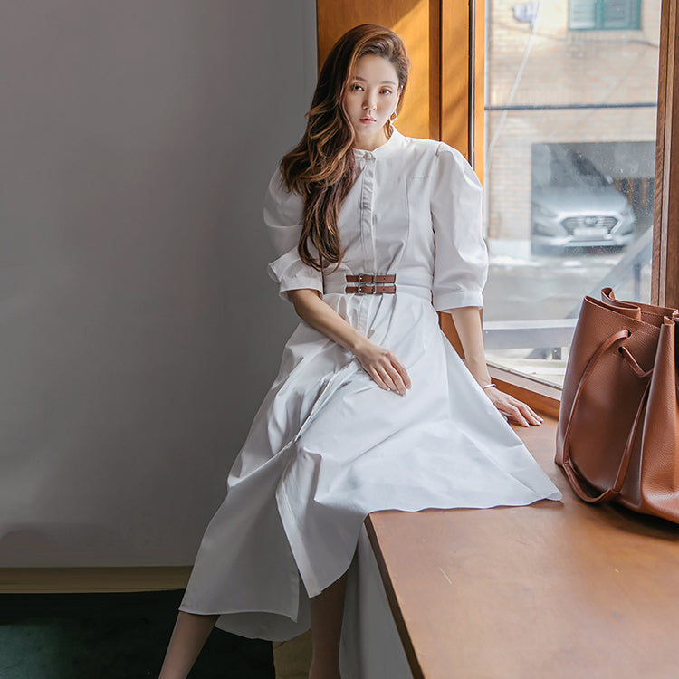 D4188 ベルト付きシャツドレス