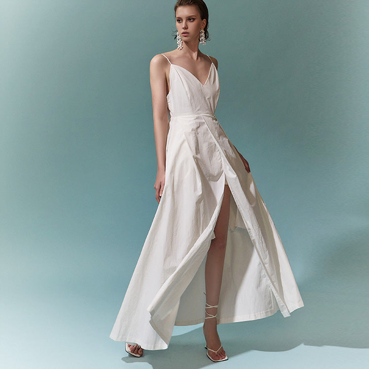 D9355 Vネックノースリーブマキシワンピース