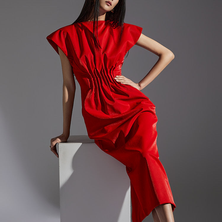 D9464 クラックルテクスチャレザードレス