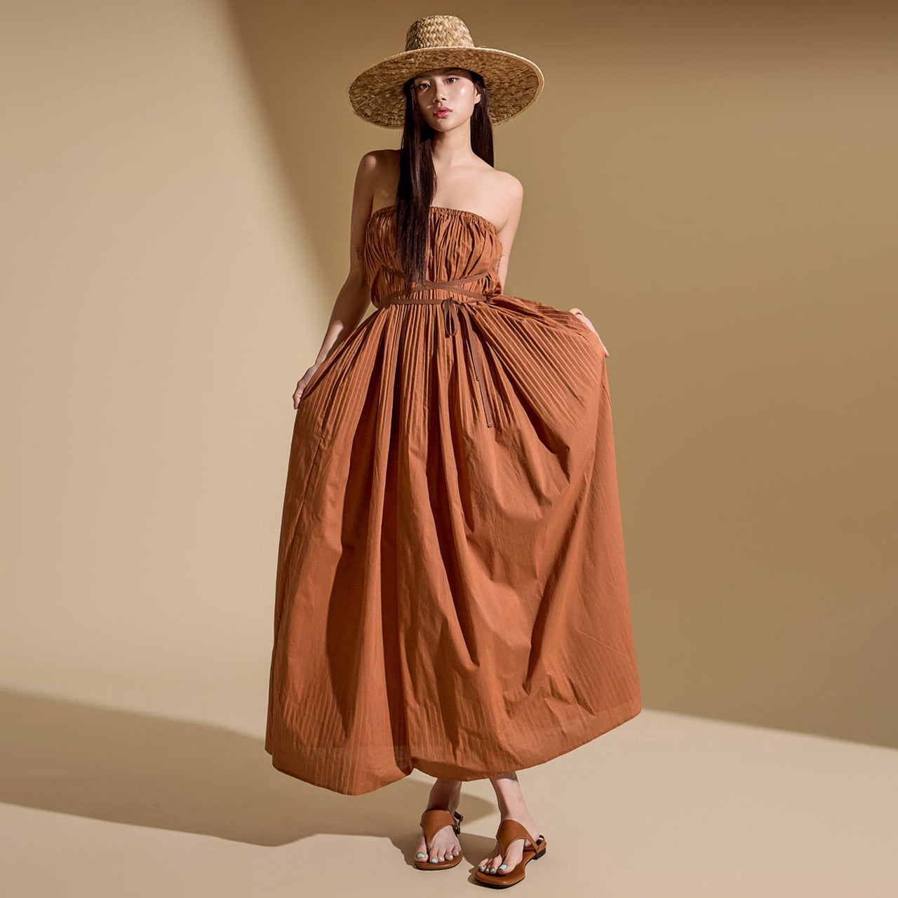 D5044 ストラップ付きチューブトップドレス