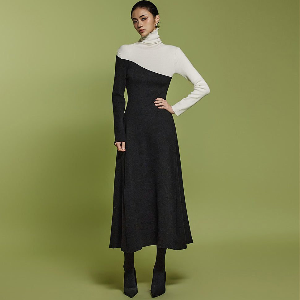 D5140 撞色针织连衣裙