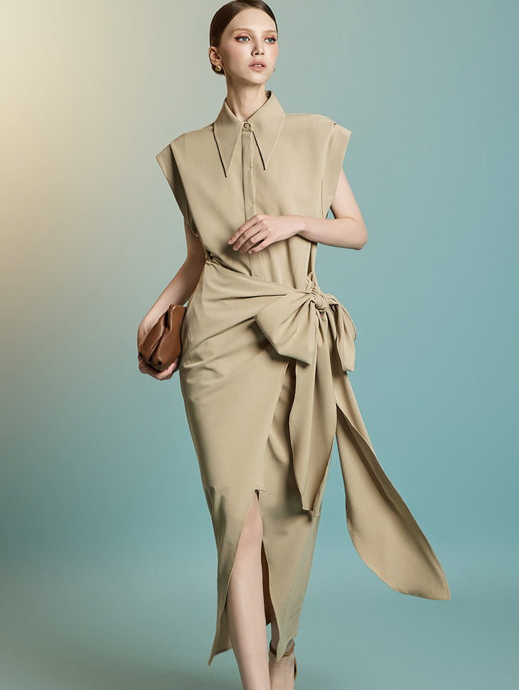 D9554 タイストラップシャツドレス