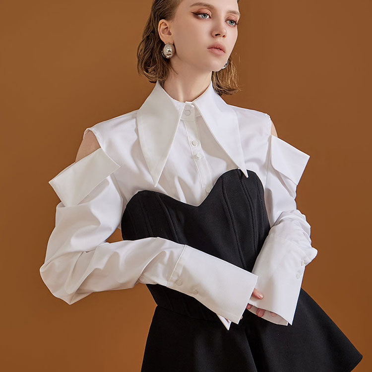 S9026 ショルダースリットピンタックシャツ