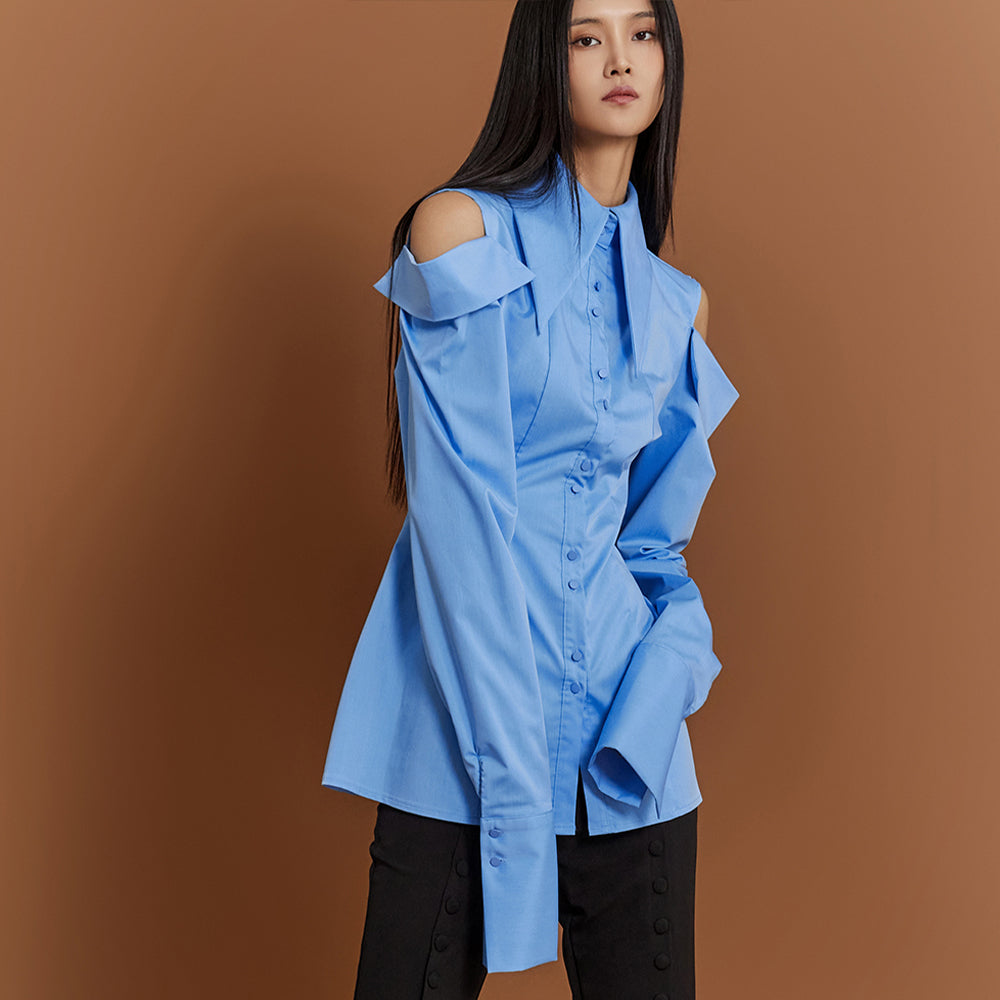 S9026 ショルダースリットピンタックシャツ