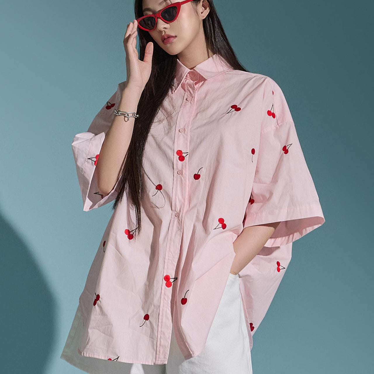 S637 Cherry Embroidered Shirt