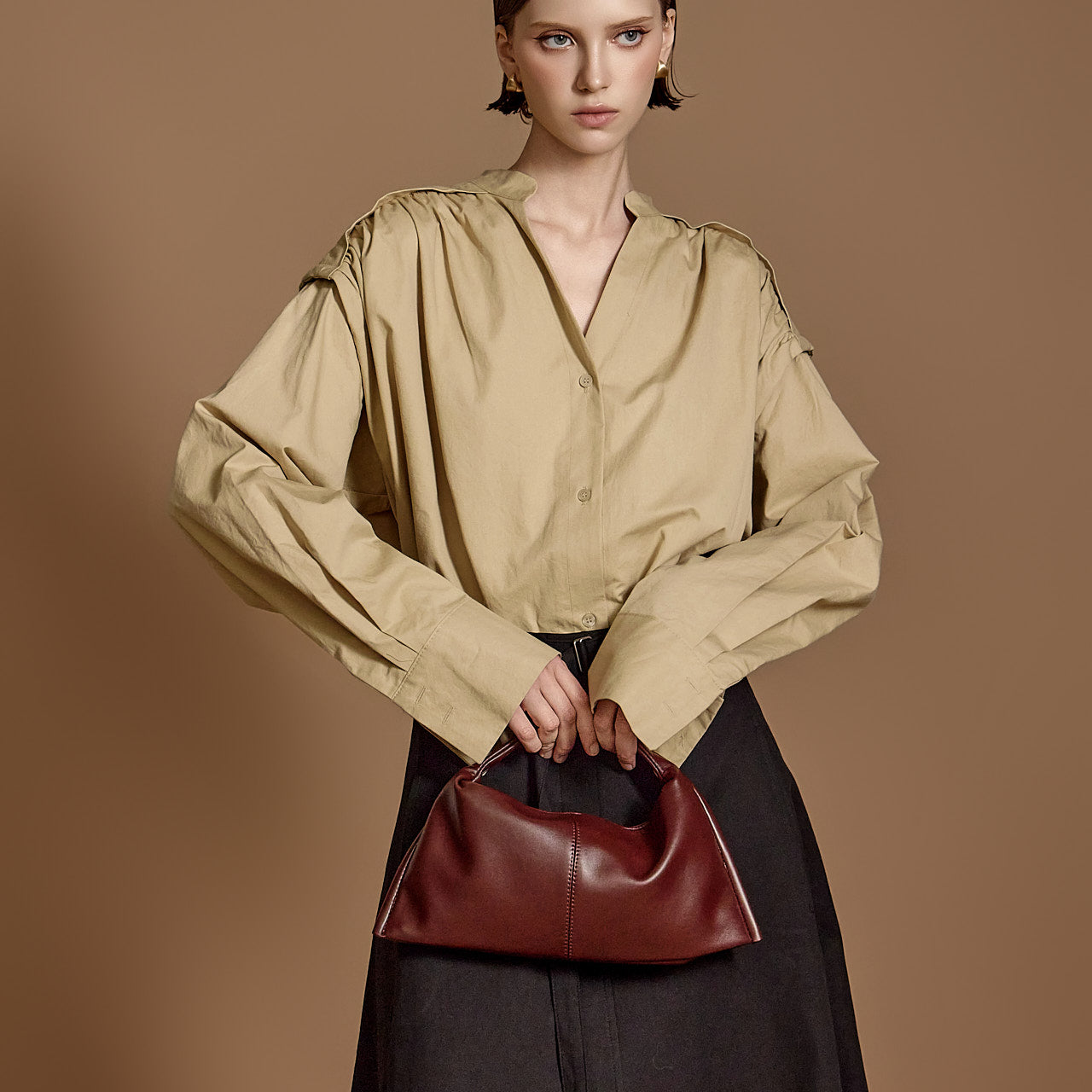 S681 褶裥亨利领衬衫