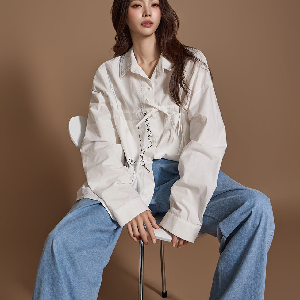 S684 ステッチリボンシャツ